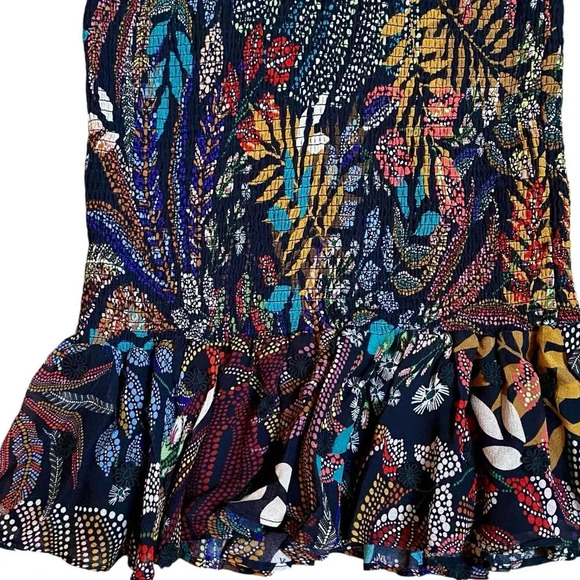 FARM Rio Delicate Forest Smocked Mini Dress Small Floral Embroidered Boho Chic - Picture 14 of 16